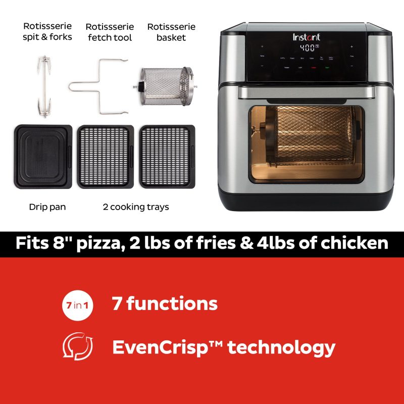 Instant Vortex Plus 10 Qt 7-In-1 Digital Air Fryer Oven, with Rotisserie Spit, Drip Pan & 2 Cooking Trays
