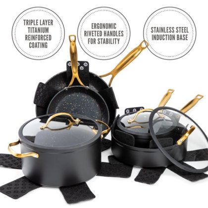 Thyme & Table Non-Stick 12 Piece Gold Pots And Pans Cookware Set, Gold