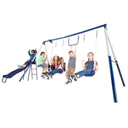 Sportspower Arcadia Metal Swing Set with 5ft Slide, Trapeze, 2 Person Glider Swing