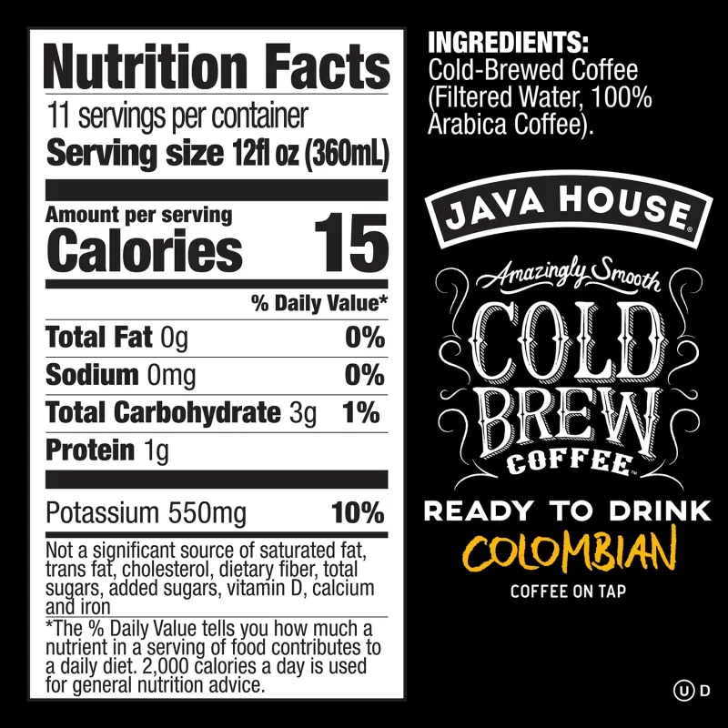 Java House Single Origin Cold Brew Coffee On Tap, Colombian Black (128 oz., 2 pk.)