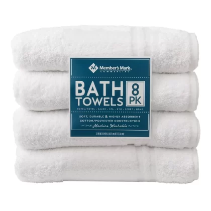 Member's Mark Commercial Hospitality Bath Towels, White, Set of 8