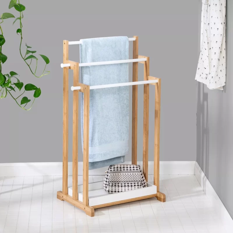 Honey-Can-Do Natural and White 3-Tier Towel Rack with Shelf