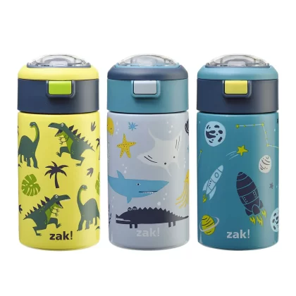Zak Designs 15-oz. Water Bottle 3-Pack Set, Built-In Carry Handle, Silicone Spout