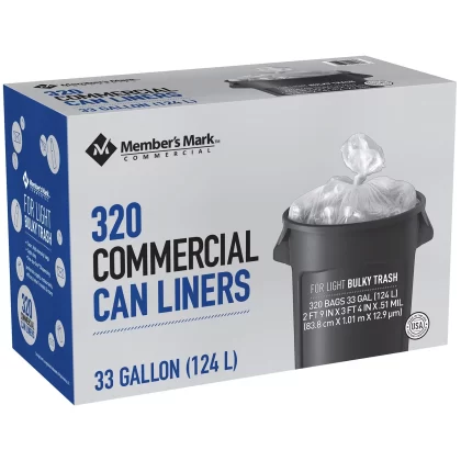 Member's Mark 33 Gallon Commercial Trash Bags (16 rolls of 20 ct., total 320 ct.)