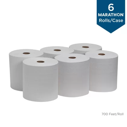 Marathon Hardwound Roll Paper Towels, White (700 Ft./Roll, 6 Rolls/Case)