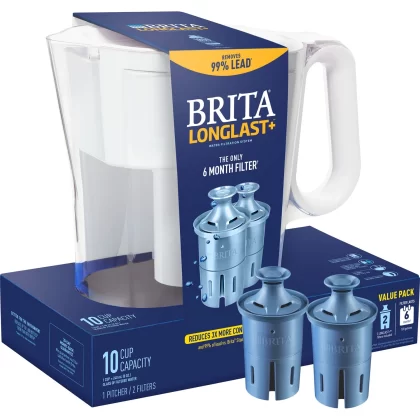 Brita Large 10-Cup Water Filter Pitcher With 2 Longlast+ Filters, Wave, White