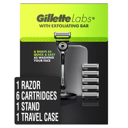 Gillette Labs With Exfoliating Bar Men's Razor With Travel Case + 6 ct. Blade Refills
