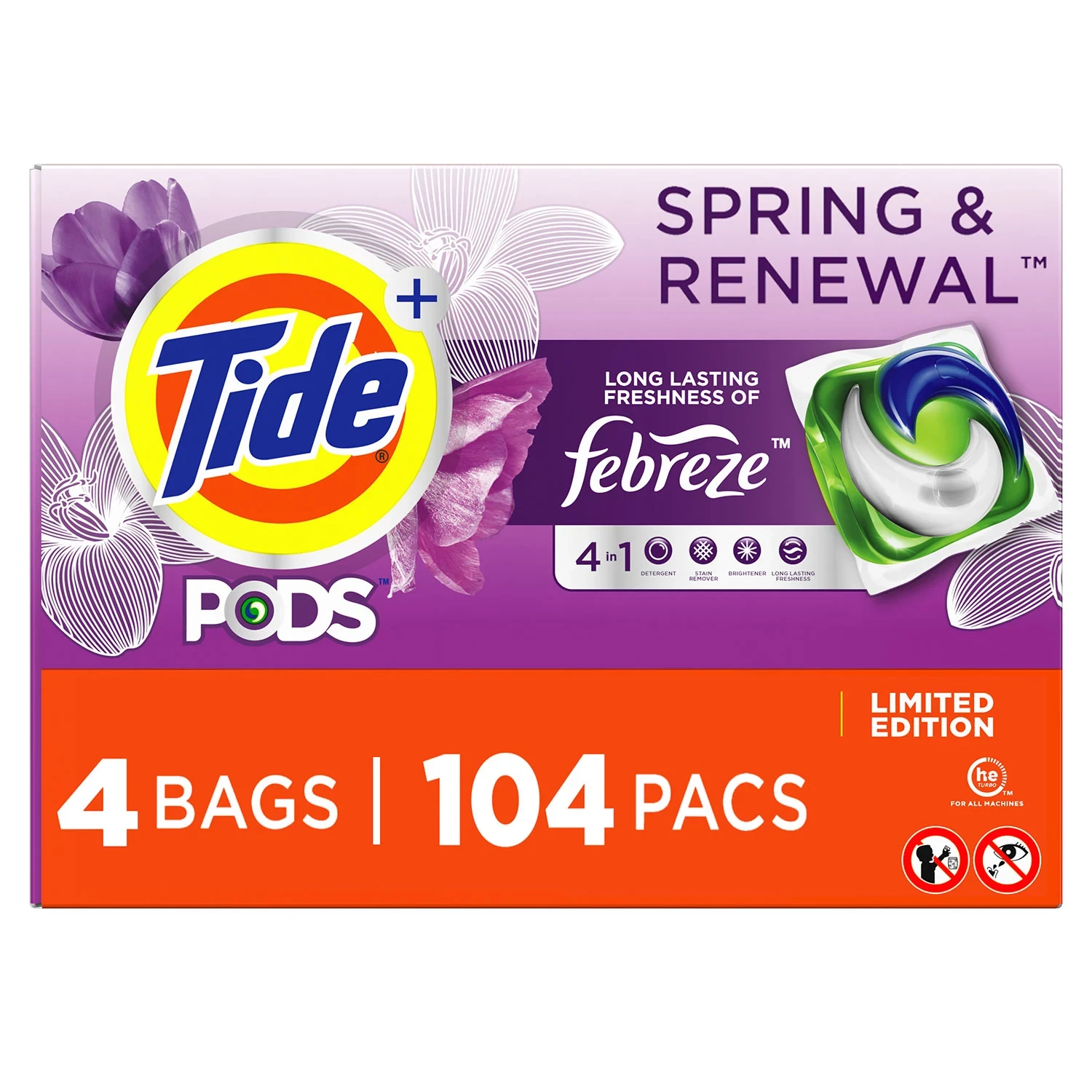 Tide Pods + Febreze Liquid Laundry Detergent Pacs, Spring & Renewal (104 ct.)