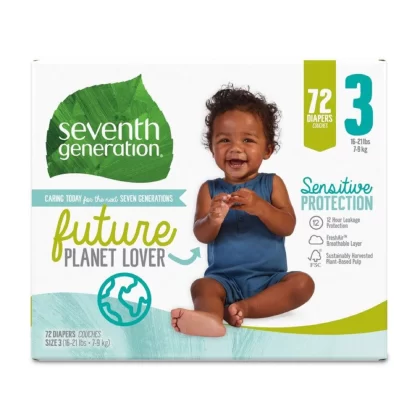 Seventh Generation Sensitive Protection Baby Diaper, 3 - 72 ct. (16 - 21 lbs.)