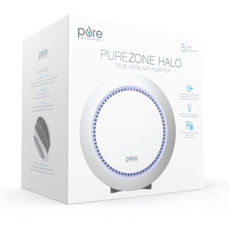 Pure Enrichment Pure Zone Halo 2-In-1 Air Purifier True HEPA Filter Cleans Air