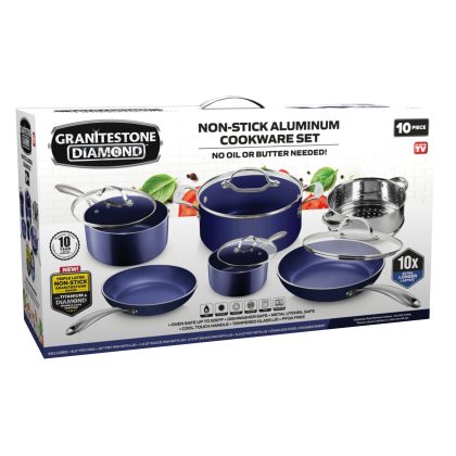 Granite Stone Pots and Pans Set, 10 Piece Complete Cookware Set, Nonstick, Dishwasher Safe, Blue