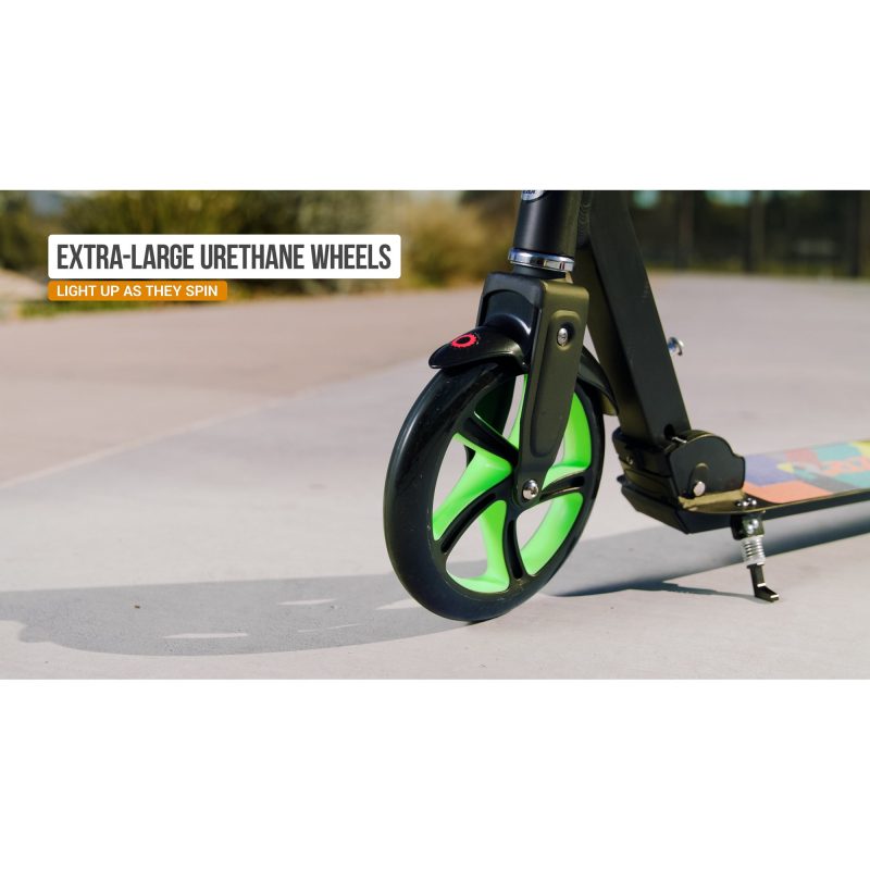 Razor A5 Lux Light-Up Kick Scooter, Lighted Large Wheels, Green - Easy Open Packaging