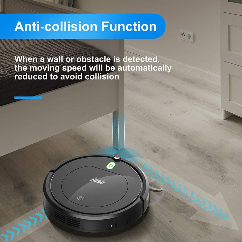Inse Robot Vacuum Cleaner, Anti-collision, Anti-fall Powerful Robotic Vacuum, Black