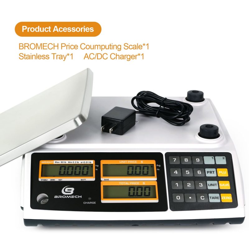 Bromech NTEP Price Computing Scale 60lb, 0.01lb Division Legal for Trade Cod 21-001, Black