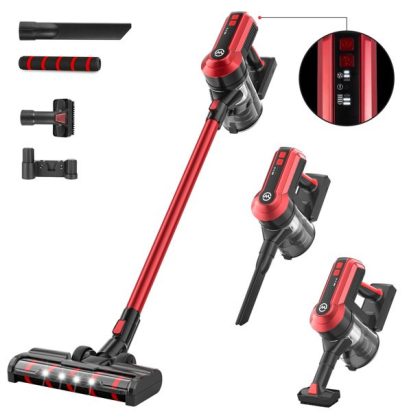 Moosoo Cordless Vacuum, Stick Vacuum Cleaner, 5 Stages Filtration, Red, WA-K23