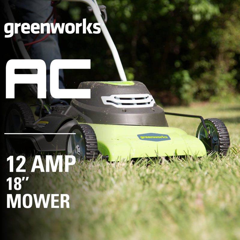 Greenworks 12 Amp 18-inch Corded Electric Walk-Behind Push Lawn Mower, 25012