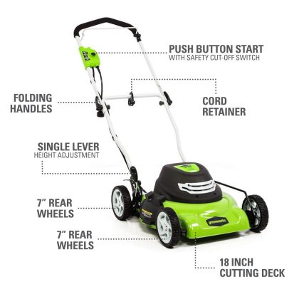 Greenworks 12 Amp 18-inch Corded Electric Walk-Behind Push Lawn Mower, 25012