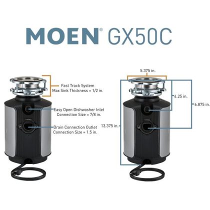 Moen Prep Series GX50C 1/2HP Garbage Disposal With Sound Reduction