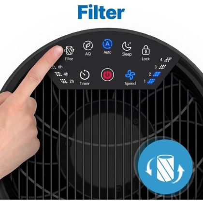 Renpho Air Purifier Smart Filter Change Reminder Home Large Room 480 Sq.ft, HEPA Filter Air Purifier, Black