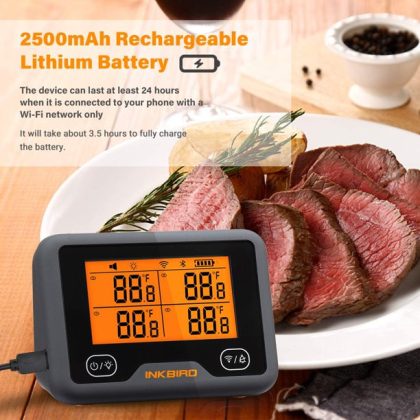 Inkbird Wi-Fi & Bluetooth Grill Thermometer, Wireless Meat Thermometer With 4 Probes