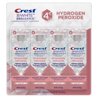 [SET OF 2] - Crest 3D White Brilliance 4% Hydrogen Peroxide Teeth Whitening Toothpaste With Fluoride (3 oz., 4 ct./pack)