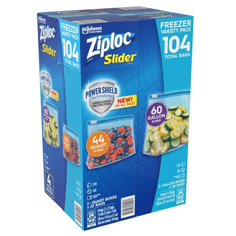 [SET OF 2] - Ziploc Brand Slider Freezer Gallon and Quart Bags with Power Shield Technology (104 ct.)
