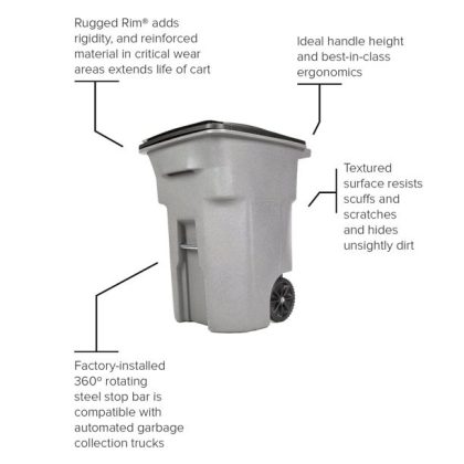 Toter 96 Gal. Trash Can Blackstone With Wheels And Lid