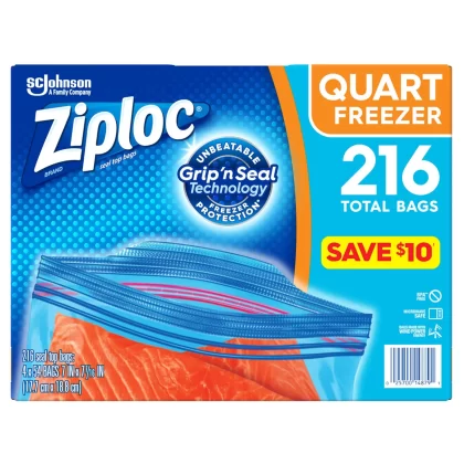 [SET OF 2] - Ziploc Easy Open Tabs Freezer Quart Bags (216 ct.)