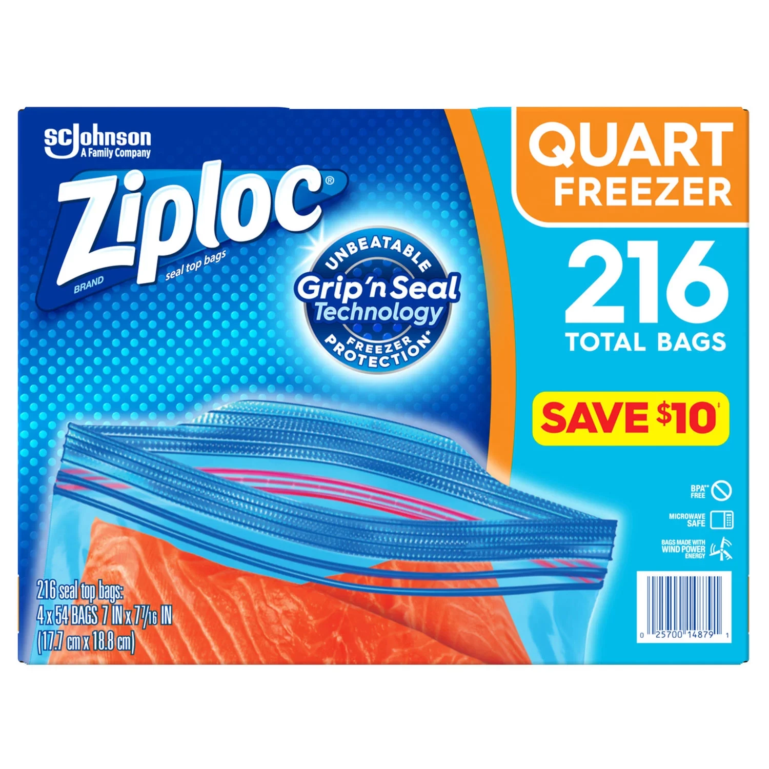 [SET OF 2] - Ziploc Easy Open Tabs Freezer Quart Bags (216 ct.)