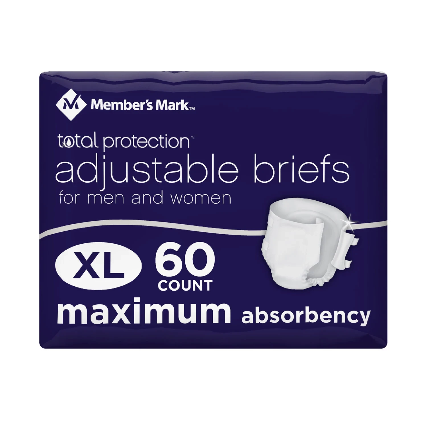 Member's Mark Total Protection Unisex Briefs, X-Large, 60Ct.