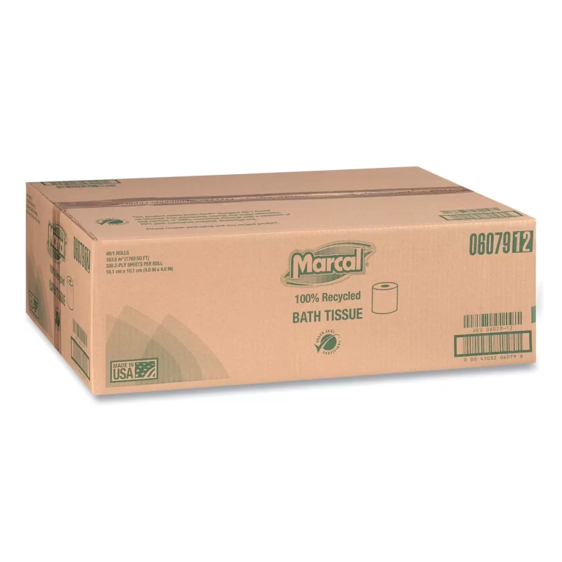 Marcal 100% Recycled Two-Ply Bath Tissue, Septic Safe, White (330 sheets/roll, 48 rolls)