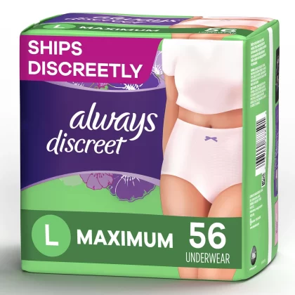Always Discreet, Incontinence & Postpartum Underwear for Women, Large (56 ct.)