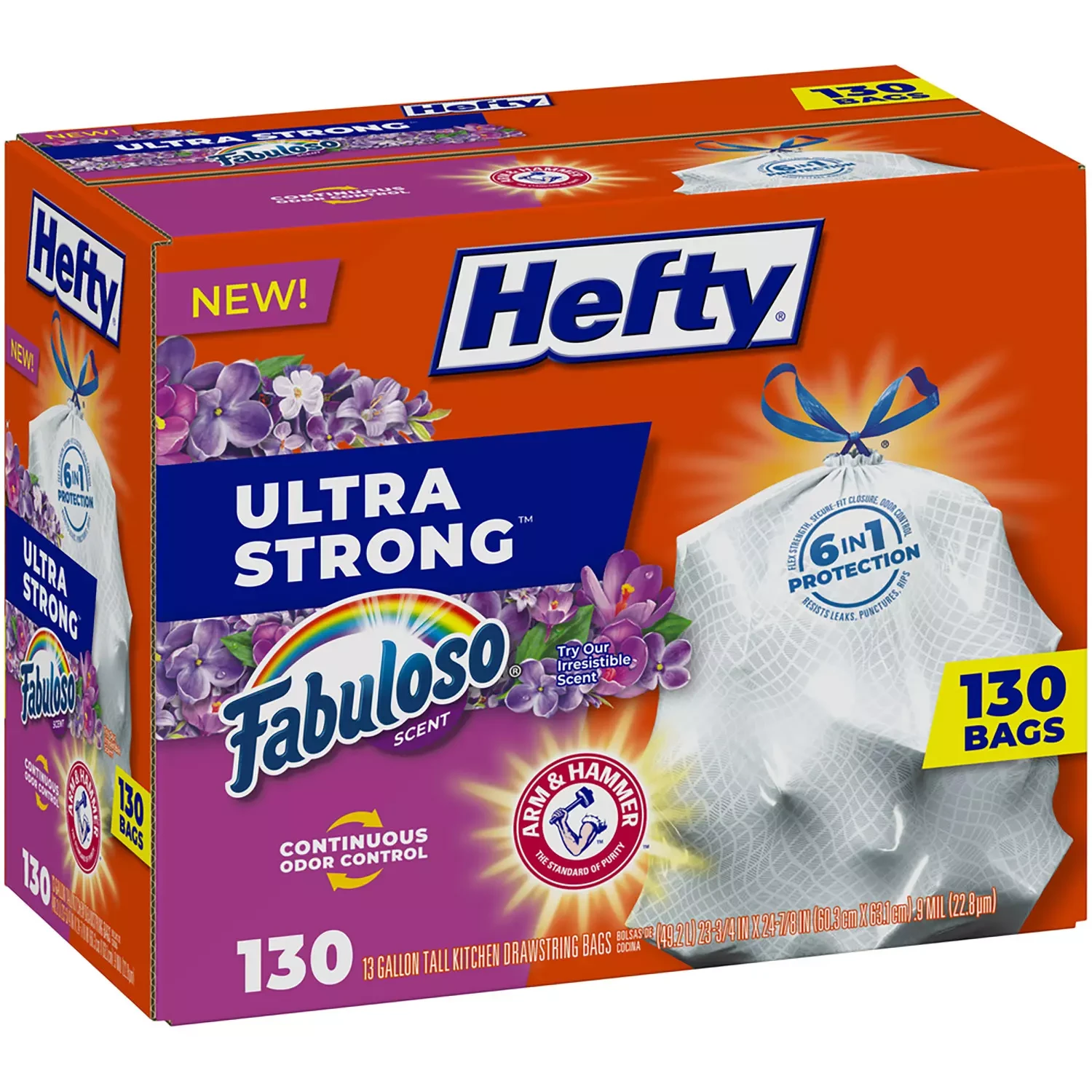 [SET OF 2] - Hefty Ultra Strong 13-Gallon Kitchen Drawstring Trash Bags, Fabuloso Scent (130 ct.)