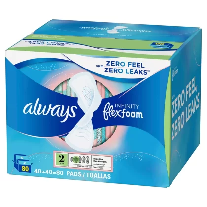 [SET OF 2] - Always Infinity FlexFoam Pads, Size 2, Super Absorbency, Unscented 80 ct.