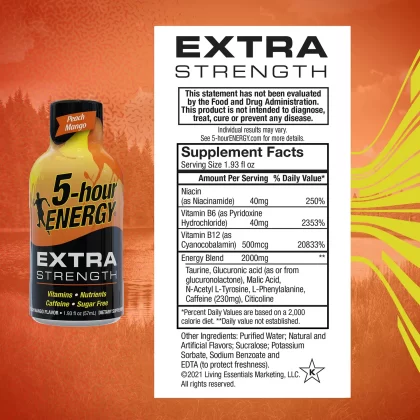 5-Hour Energy Shot, Extra Strength, Peach Mango (1.93 oz., 24 ct.)