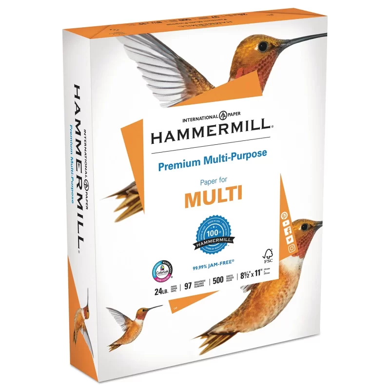 Hammermill Printer Paper, 24lb Premium Multipurpose Copy Paper, 8.5x11, 97 Bright - 5 Ream (2500 Sheets)
