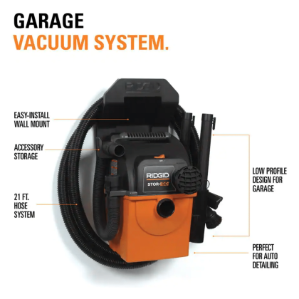 Ridgid 5 Gal. 5.0-Peak HP Portable Wall-Mountable Wet/Dry Shop Vacuum with Filter, Hose & Accessories (WD5500)