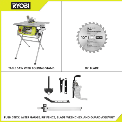 Ryobi 15 Amp 10 in. Table Saw with Folding Stand, RTS12
