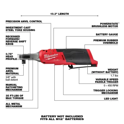 Milwaukee M12 FUEL 12-Volt Lithium-Ion Brushless Cordless High Speed 3/8 in. Ratchet With 1/4 in. And 3/8 in. Rubber Boot