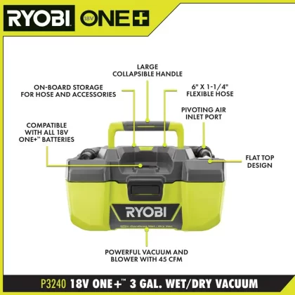 Ryobi ONE+ 18V Lithium-Ion 4.0 Ah Battery (2-Pack) With 18V Lithium-Ion Charger with Cordless 3 Gal. Project Wet/Dry Vacuum