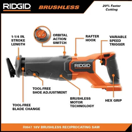 Ridgid 18V Brushless Cordless 1/2 in. Hammer Drill And Reciprocating Saw Kit With 4.0 Ah Battery, 2.0 Ah Battery, And Charger