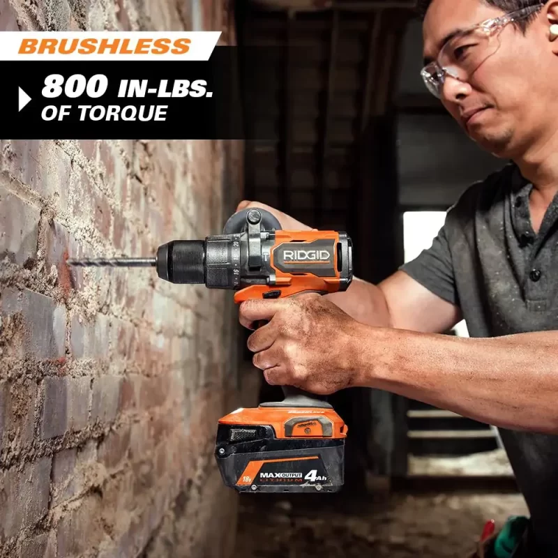 Ridgid 18V Brushless Cordless 1/2 in. Hammer Drill And Reciprocating Saw Kit With 4.0 Ah Battery, 2.0 Ah Battery, And Charger