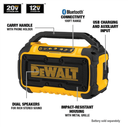 Dewalt DCR010W230 20-Volt MAX Bluetooth Speaker with (1) 20-Volt Battery 3.0Ah
