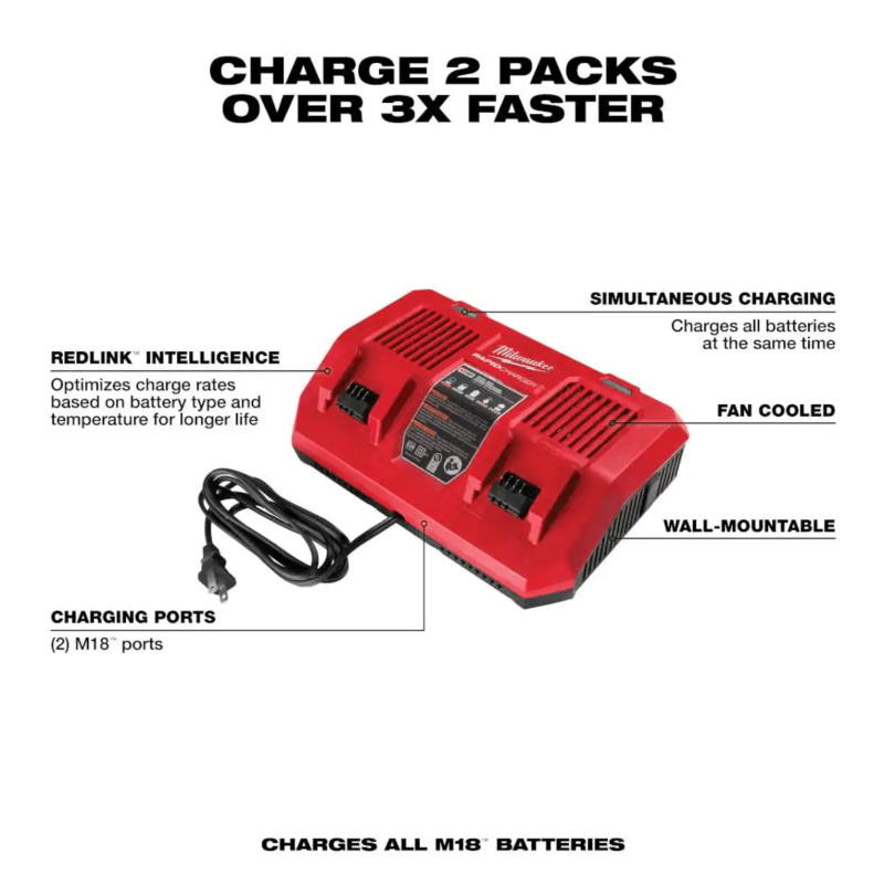 Milwaukee M18 18-Volt Lithium-Ion Dual Bay Rapid Battery Charger (48-59-1802)