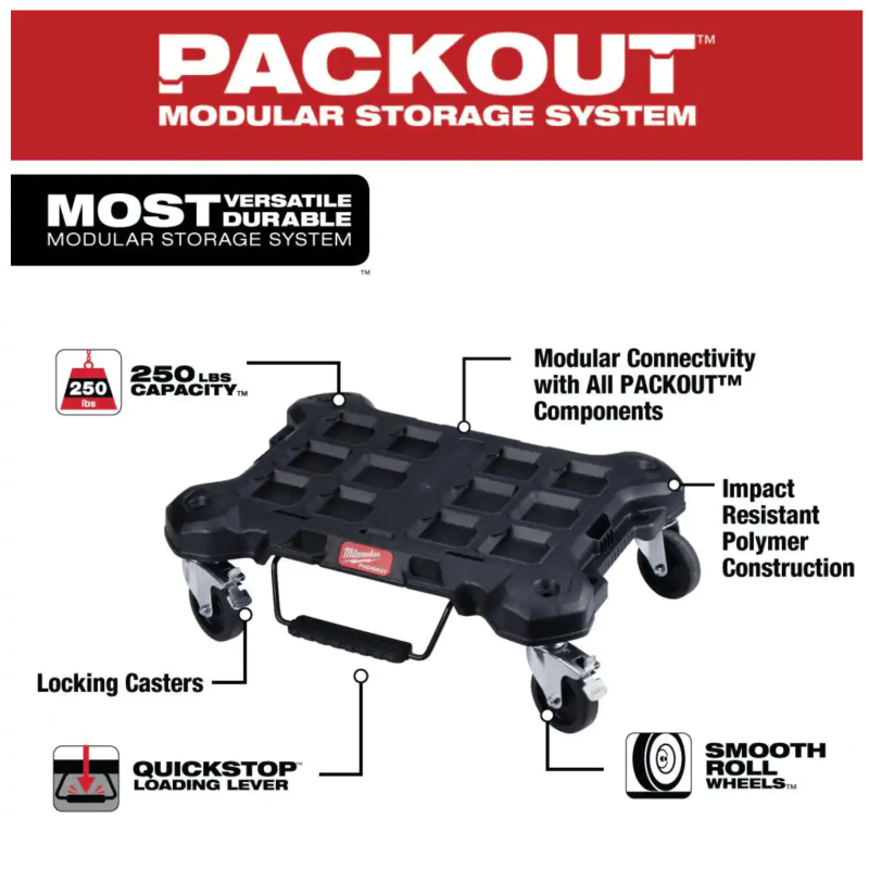 Milwaukee Packout Dolly 24 in.x18 in. Black Multi-Purpose Utility Cart (48-22-8410)