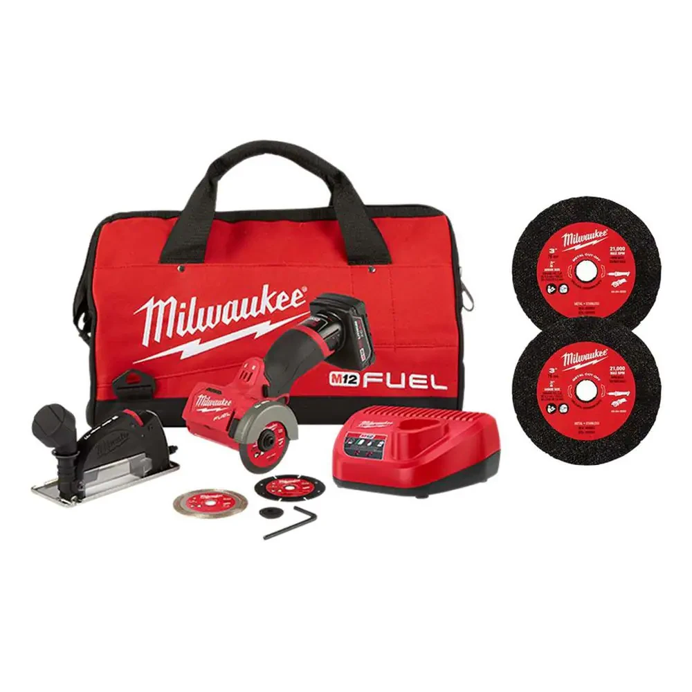 Milwaukee M12 FUEL 12-Volt 3 in. Lithium-Ion Brushless Cordless Cut Off Saw Kit With 3 in. Metal Cut Off Wheels (6-Pack)