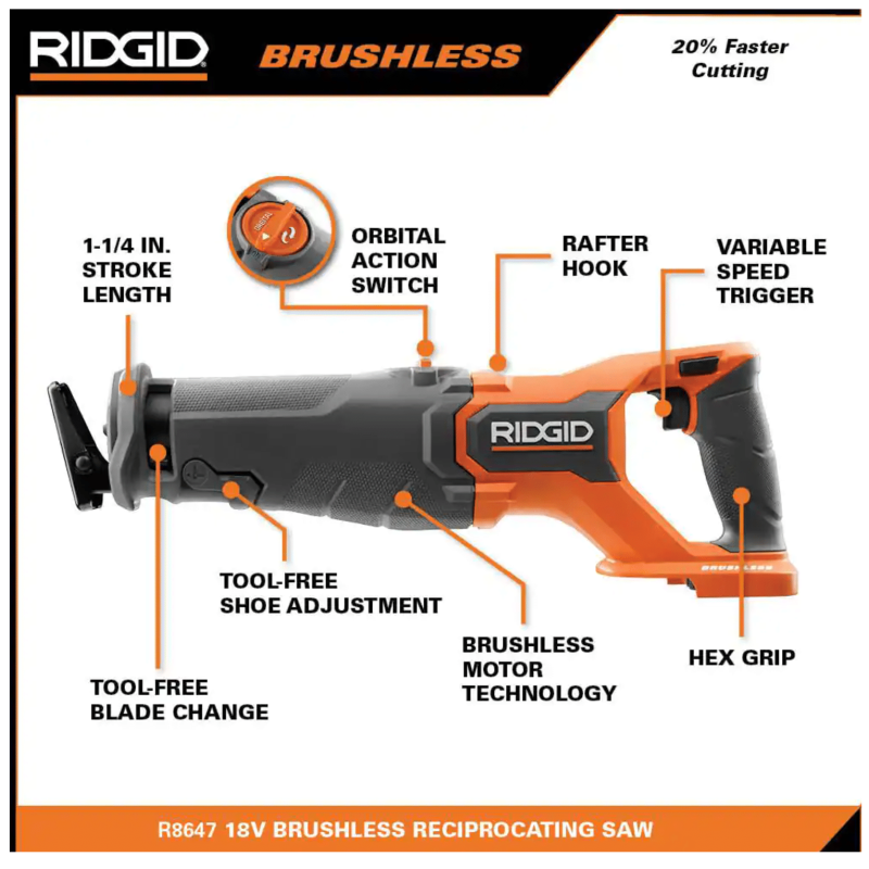 Ridgid 18V Brushless Cordless 2-Tool Combo Kit with Reciprocating Saw & Multi-Tool, Tools Only (R960261SB2N)