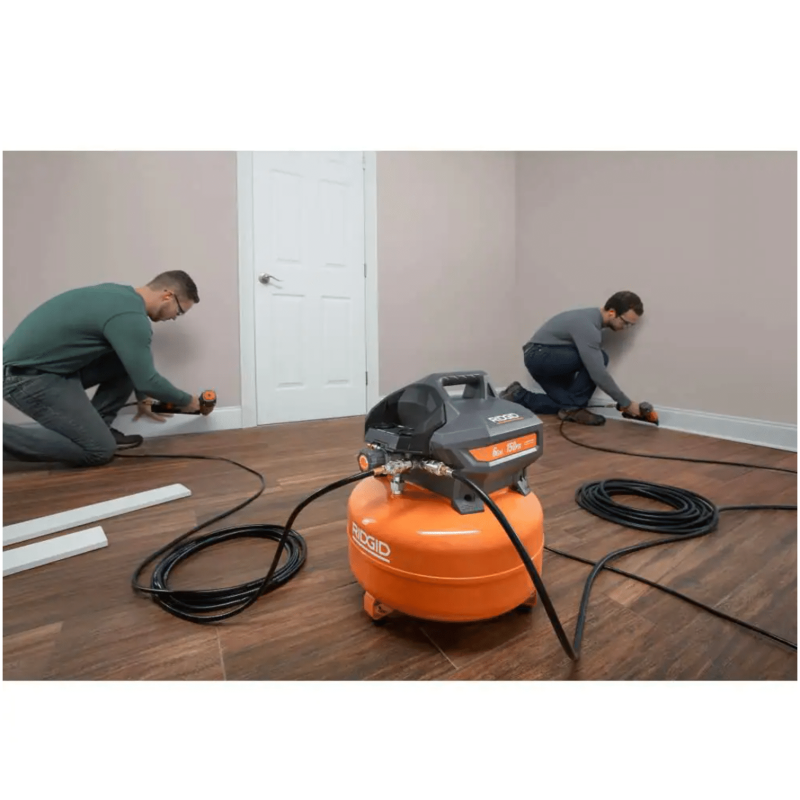 Ridgid 6 Gal. Portable Electric Pancake Air Compressor with 1/4 in. 50 ft. Lay Flat Air Hose (OF60150HB-R5025LF)