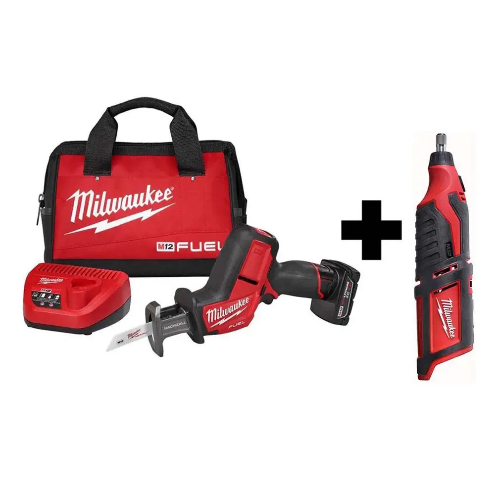Milwaukee M12 FUEL 12-Volt Lithium-Ion Brushless Cordless HACKZALL Reciprocating Saw Kit With M12 Rotary Tool