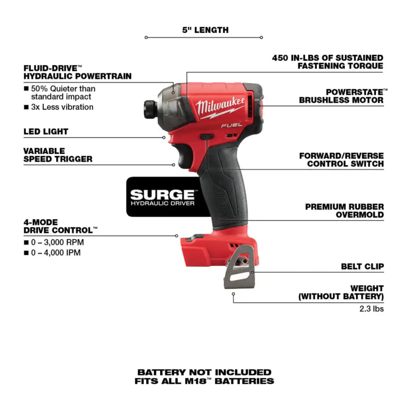 Milwaukee M18 Fuel Surge 18-Volt Lithium-Ion Brushless Cordless 1/4 in. Hex Impact Driver, Tool-Only (2760-20)